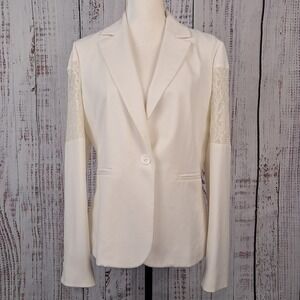 BOSTON PROPER 12 Ivory Lace Panel Blazer Jacket Single Button Sophisticated